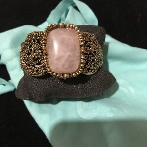 Studio Barse Bronze Rose Quartz Ornate Cuff Bracelet